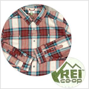REI Co op Men's 2XL Flannel Shirt Double PocketLong Sleeve Cotton Red Blue Grey